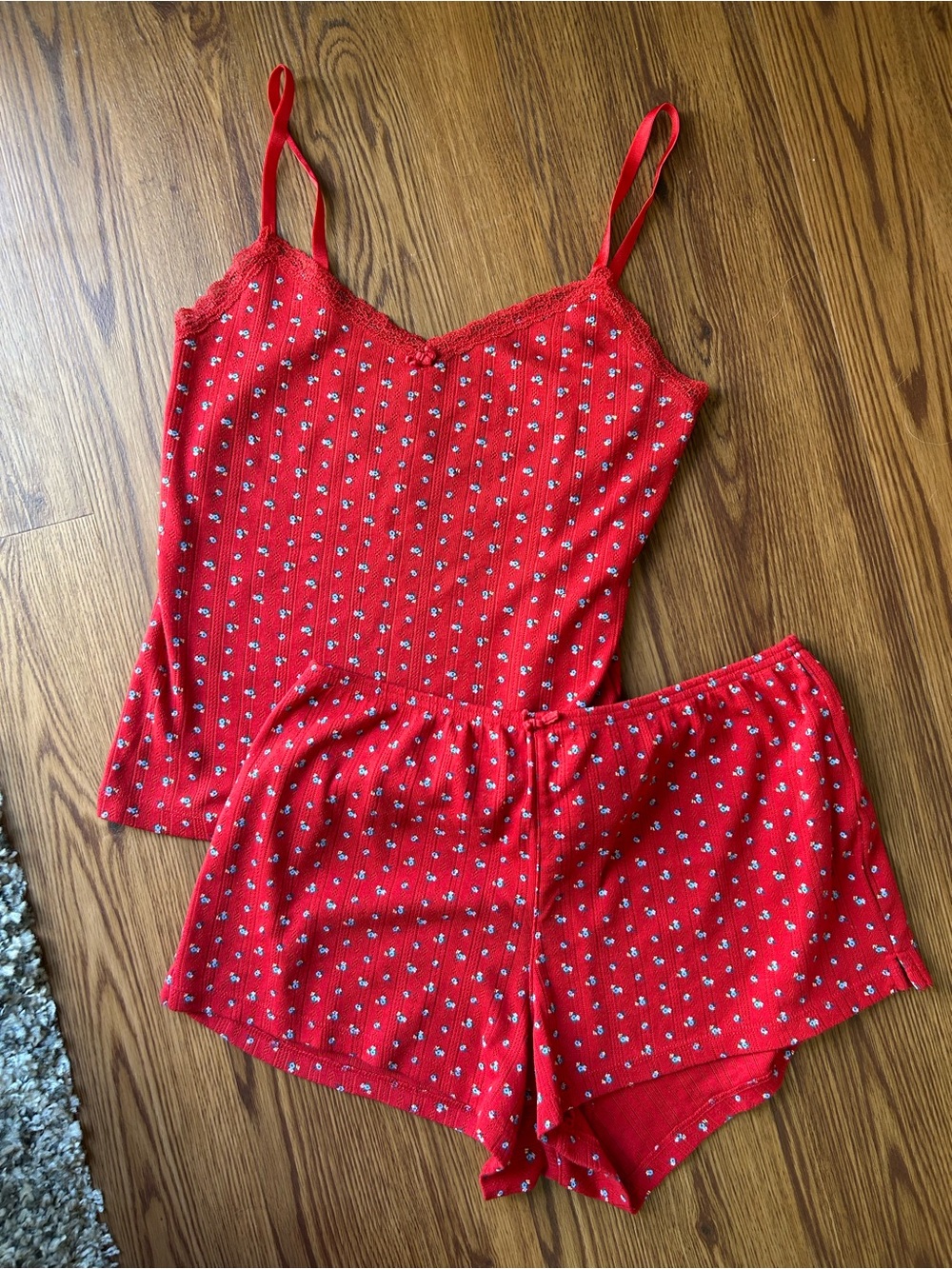 Gap Body Pointelle Dainty Floral Red Pajama Set Size Small